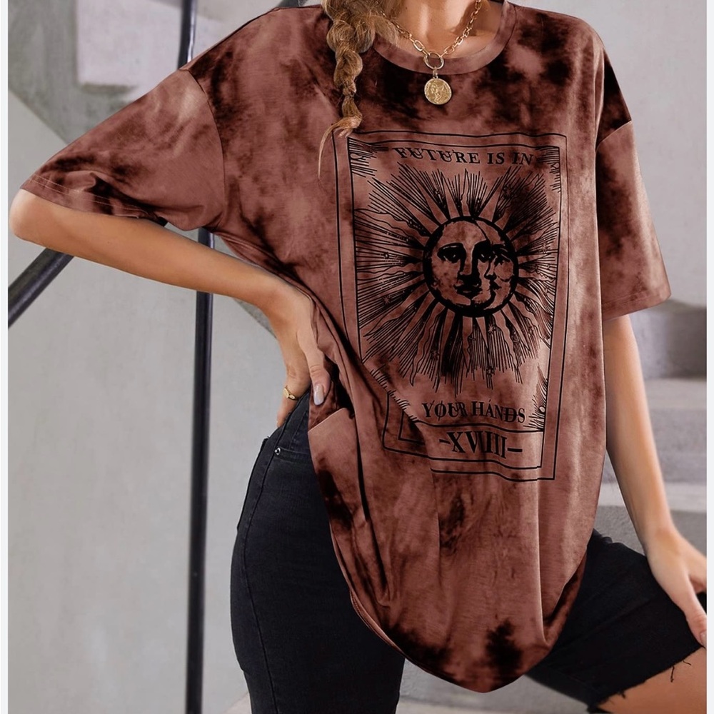 SHEIN Brown Oversized Graphic T-Shirt